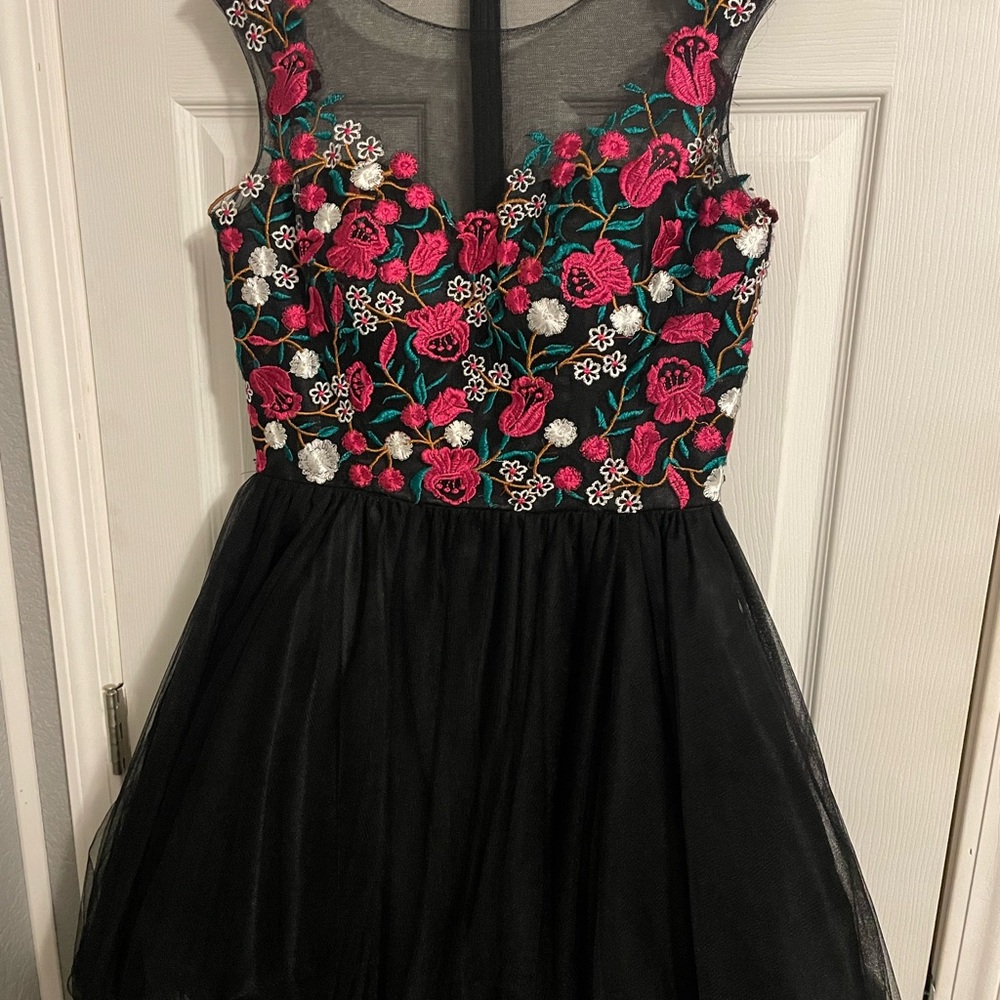Floral Embroidered Black Formal Dress